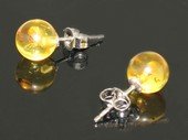 ae001 Genuine round yellow amber earrings in sterling silver stud