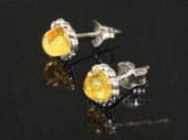 ae002 Genuine yellow amber earrings in sterling silver stud