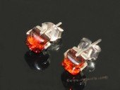 ae005 Nature square shape amber earrings in sterling silver stud