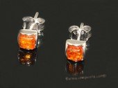 ae006 Sterling silver 5mm nature amber beads earring stud