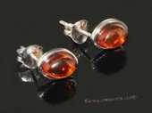 ae007 Sterling silver 6.5*9mm nature amber beads earring stud