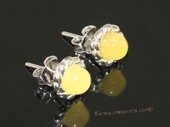 ae009 Sterling silver 8mm  nature amber beads earring stud