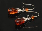 ae013 Nature amber  dangle earrings with sterling silver hook