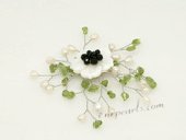 Brooch080 Fashion Cultured Pearl and Olivine Gemstone Shell Brooch