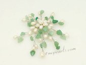 brooch085 Silver Toned White Pearl and Jade Chandelier Brooch