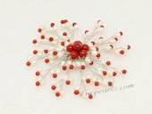 brooch086 Rice Seed Pearl and Red Coral Blooming Brooch