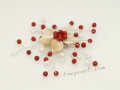 Brooch087 Fashion Cultured Pearl and Red Coral Shell Brooch