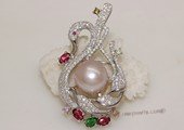 brooch092 Freshwater Pearl Sterling Silver Brooch in Swan Shape