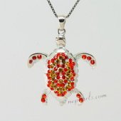 CBP022 Sterling Silver Garnet and Yellow Topaz Turtle Pendant