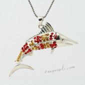 CBP044 Garnet and Yellow Topaz Sterling Silver Fish Pendant