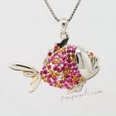 CBP049 Natural Colorful Gemstone Sterling Silver Fish Pendant