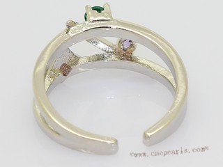 Cpr084 Silver Toned Metal  Adjustable Ring With Man Made zircon  (ten pieces)