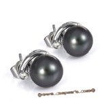 Dpe001  8.5-9mm black round tahitian pearl diamond earings
