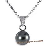 Dpp023 18k White Gold Cultured Black Tahitian Pearl Pendant  with Diamond