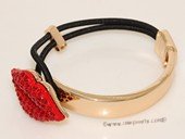 FSB007 Red Hot Lip Gold Tone Bangle Braided leather black Bracelet
