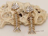 FSE025 Fish Skeletal  Earrings Gold Tone Zircon Stud Earring