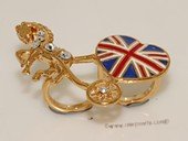 FSR001  Flag Carriage Double Finger Gold Tone Alloy  Adjustable Ring