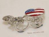 FSR002  Flag Carriage Double Finger Silver Tone Alloy  Adjustable Ring