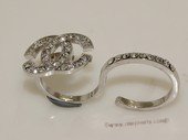 FSR003  Double Finger Silver Tone Alloy Adjustable Ring  In Double Star C Style
