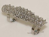 FSR008 Silver Tond  Ally  Hinged Long Joint Knuckle Double Finger Ring with Zircon Beads