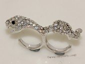 FSR009 Silver Tond  Ally  Double Finger Serpent Snake  Zircon paved Ring