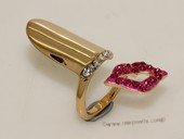 FSR022 Gold Tone Alloy Cat Woman Claw red lip Rings