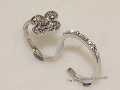 FSR024 Double Finger Silver Tone Alloy Adjustable Ring In Flower Design