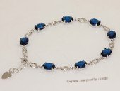 Gbr062 Sterling Silver Link  oval shape Blue Gemstone Bracelet