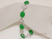 Gbr063 Sterling Silver Link oval shape Green Jade Bracelet