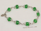 Gbr065 Sterling Silver Round Shape Green Jade Bangle Bracelet