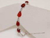 Gbr066 Sterling Silver Tear Drop Shape Red Agate Wrist Bracelet