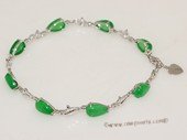 Gbr068 Sterling Silver Tear Drop Shape Green Jade Wrist Bracelet