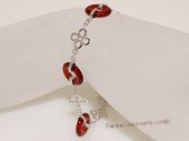 Gbr069 Sterling Silver Circle Shape Red Agate Wrist Bracelet