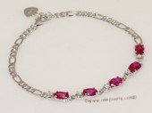 Gbr070 Sterling Silver Oval Shape Man Made Ruby Wrist Bracelet