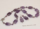 gnset028 Fashion amethyst and cultured pearl necklace jewelry set in wholesale