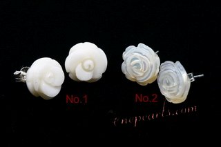 Gse075 White Coral Carved Flower Sterling Silver Stud Earrings
