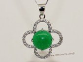 Jp039 Silver Tone Green  Gemstone Pendant with Zircon Beads