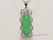 Jp040 Silver Tone Green Gemstone Pendant with Zircon Beads