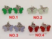 je033 Silver Tone Butterfly Design Gemstone Stud Earrings