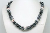 Lpn004 Black Seed Pearl Choker Necklace with Crystal Ball Beads