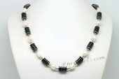 Lpn008 Baroque Pearl and Coin Tungsten Steel Stoned Beads Couture Necklace