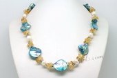 Lsn002 White Potato Pearl Cluster Necklace with Citrine Fragments