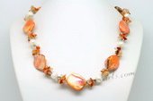 Lsn007 Cultured Potato Pearl Agate Fragments Cluster Necklace with Shell Beads