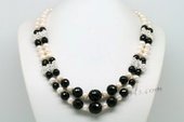 Lmpn005 Flexible Freshwater Potato Pearl and Black Agate Layer Necklace