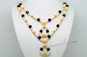 Lmpn006 Smart 6-7mm Potato Pearl and Color Gem Layer Necklace