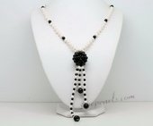 Lpn013 Hand Knotted 4-5mm Potato Plear and Agate Ball Necklace