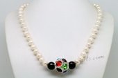 Lpn016 Trendy white Potato Pearl and Black Agate Princess Necklace