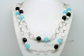 Lrpn010 Elegant Cultured Pearl and Crystal Beads Rope Link Necklace