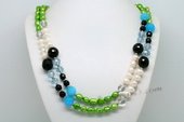 Lrpn017 Designer White and Green Pearl Rope Necklace with Crystal Beads