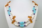 Lrpn024 Designer Freshwater Pearl and Gemstone Rope Necklace